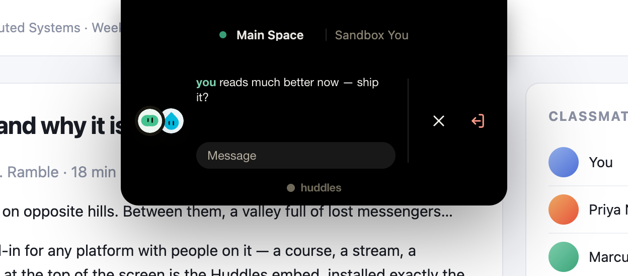 The chat-shaped island with a line of text and a composer